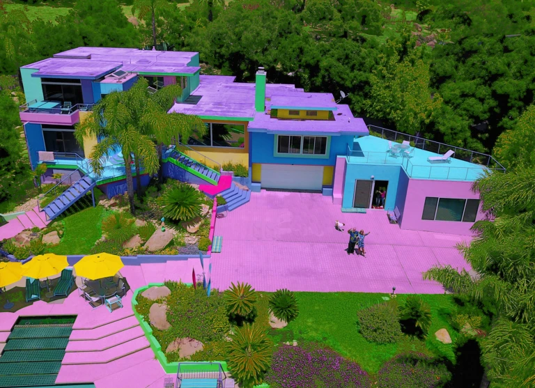 Artist Transforms Beige House Into Rainbow Paradise